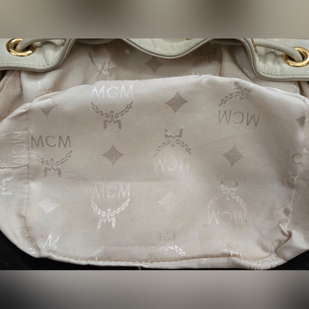 MCM Cream Quilted Crossbody Bucket Bag - Picture 13 of 13